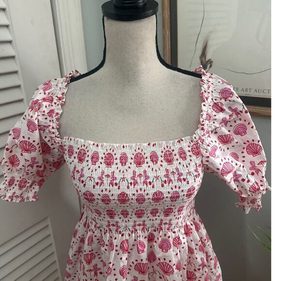 HILL HOUSE Womens Dress The Nap Mermaid Babydoll Milkmaid Seashell Pattern SMALL - Picture 2 of 10